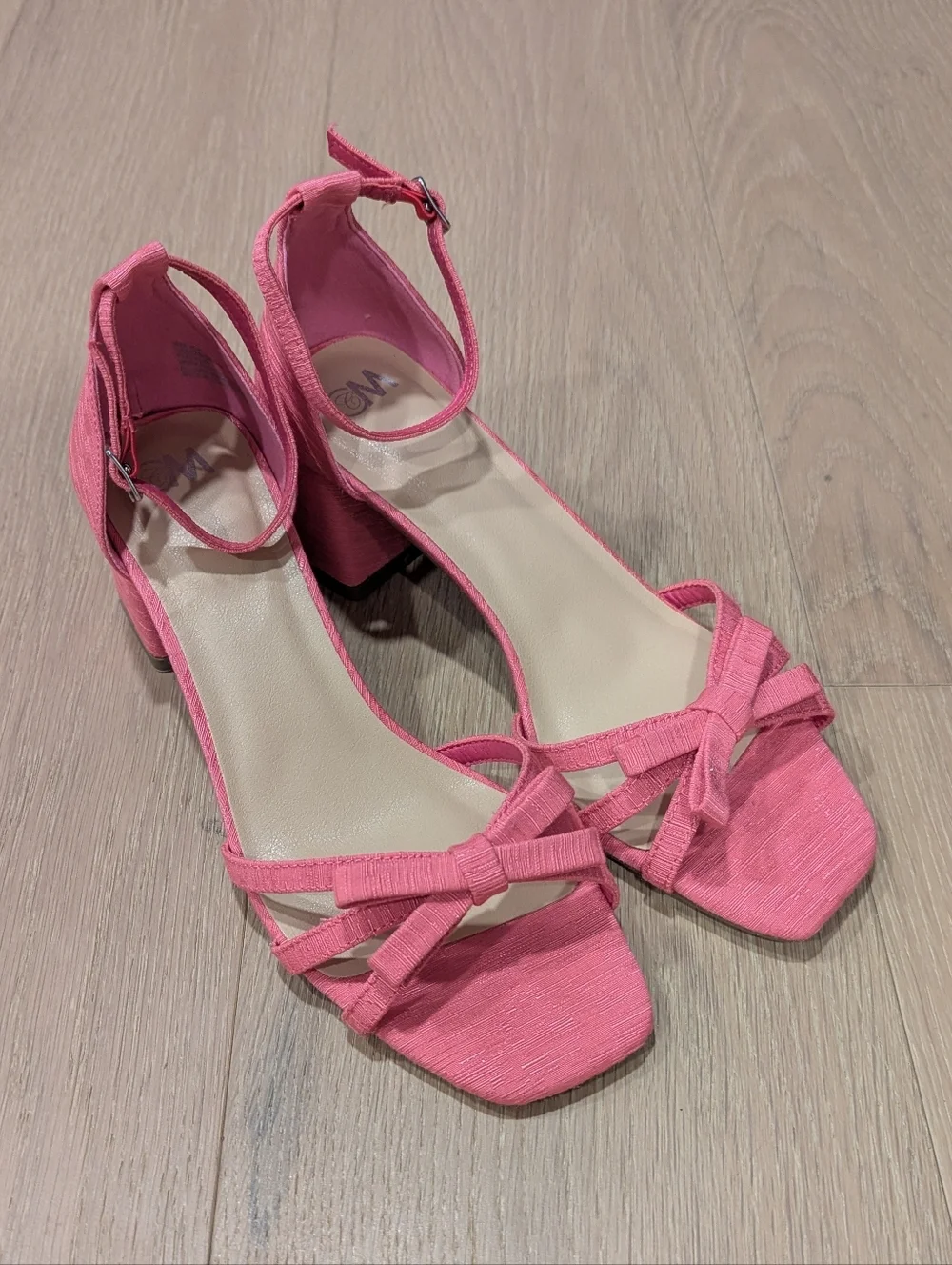Pink Knotted Ankle-Strap Block Heels